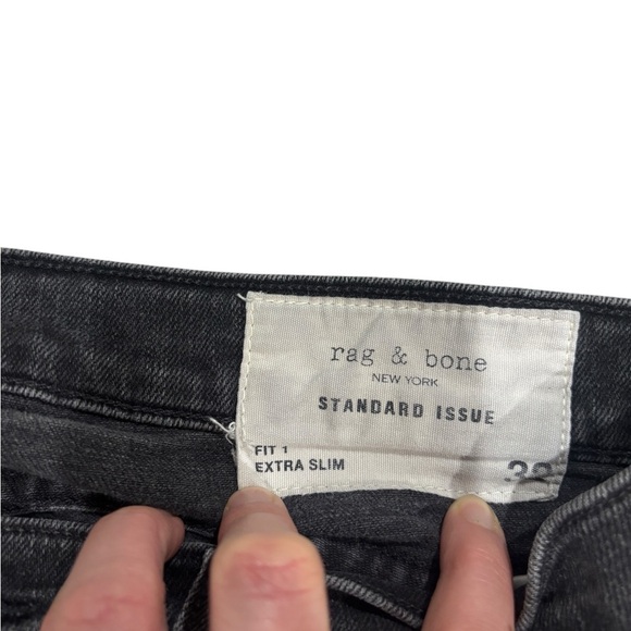 Rag & Bone Men's Size 32 Black Distressed Standard Issue Fit 1 Extra Slim Jeans - Picture 4 of 10